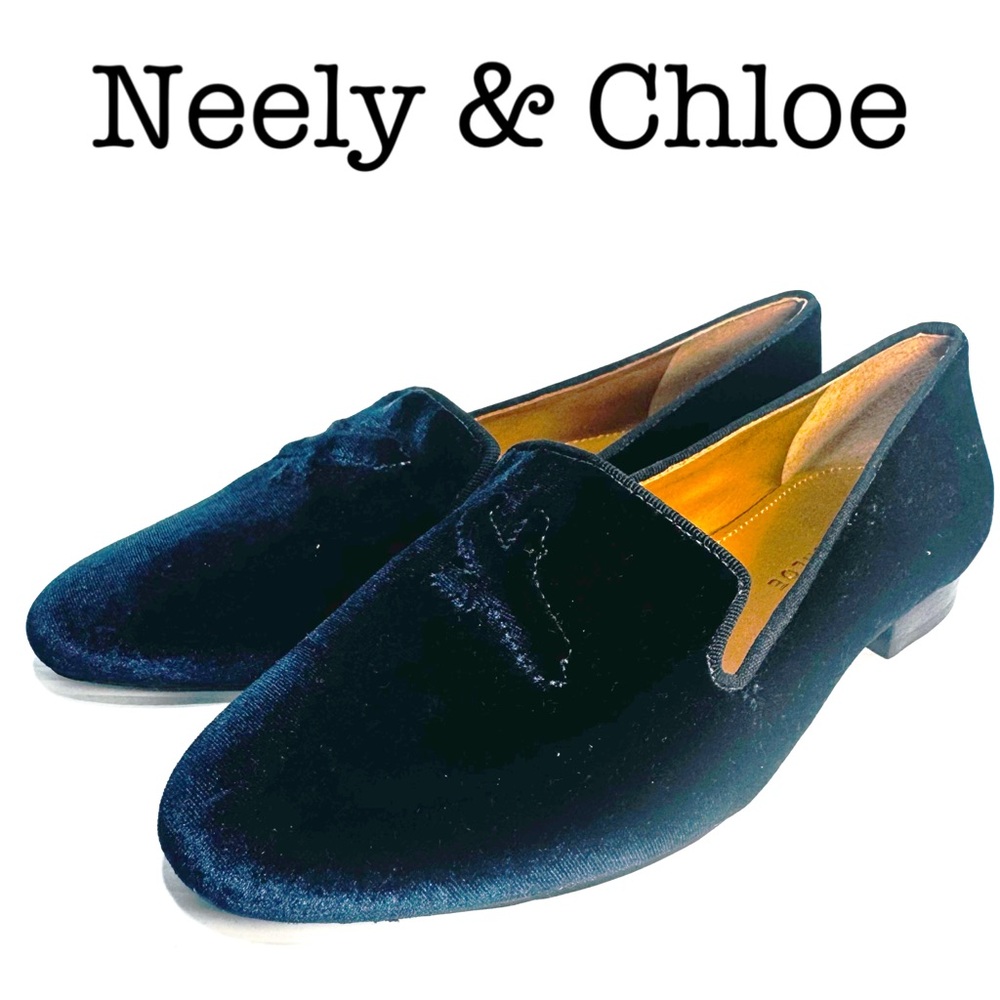 Neely & Chloe The Airplane Smoking Slipper Blue Velvet Size 7